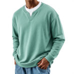 Mens Patchwork Mock Two-Piece Crew-Neck Long-Sleeve Top - Image 3