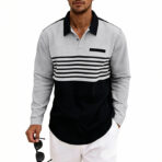 Men's Waffle-Weave Loose-Fit Casual Color-Block Striped Long-Sleeve - Image 5