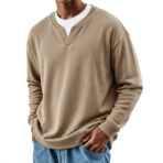 Mens Patchwork Mock Two-Piece Crew-Neck Long-Sleeve Top - Image 8