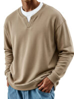Mens Patchwork Mock Two-Piece Crew-Neck Long-Sleeve Top - Image 9