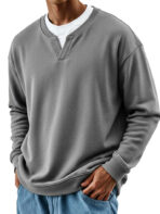 Mens Patchwork Mock Two-Piece Crew-Neck Long-Sleeve Top - Image 5