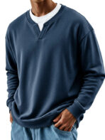 Mens Patchwork Mock Two-Piece Crew-Neck Long-Sleeve Top - Image 7