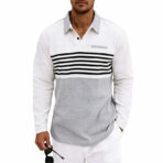 Men's Waffle-Weave Loose-Fit Casual Color-Block Striped Long-Sleeve - Image 4