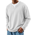 Mens Patchwork Mock Two-Piece Crew-Neck Long-Sleeve Top - Image 4