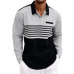 Men's Waffle-Weave Loose-Fit Casual Color-Block Striped Long-Sleeve - Image 2
