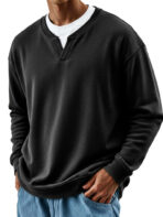 Mens Patchwork Mock Two-Piece Crew-Neck Long-Sleeve Top - Image 6