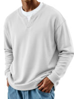 Mens Patchwork Mock Two-Piece Crew-Neck Long-Sleeve Top - Image 10
