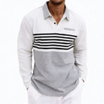 Men's Waffle-Weave Loose-Fit Casual Color-Block Striped Long-Sleeve - Image 6